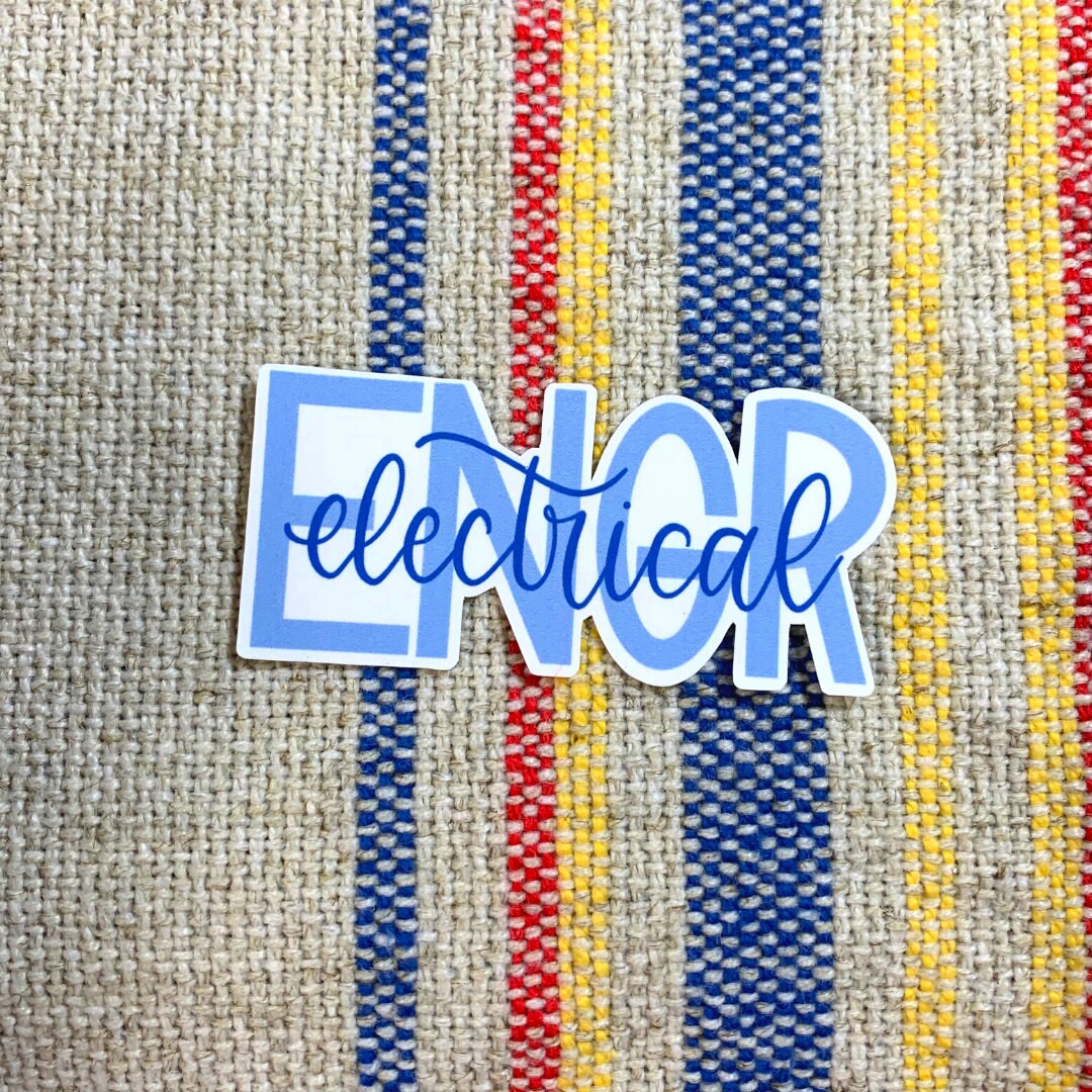 Close-up photo of a blue electrical engineer sticker with bold lettering. The sticker features a design that showcases the field of electrical engineering, making it the perfect accessory for professionals and enthusiasts alike. Made from high-quality weatherproof sticker paper, this sticker is suitable for use on laptops, water bottles, and more, and is designed to withstand the elements and the wear and tear of daily use.